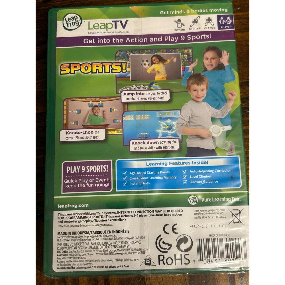 LeapFrog LeapTV Sports Educational‎ Active Video Game 9 Games Math Ages 4-7 NEW
